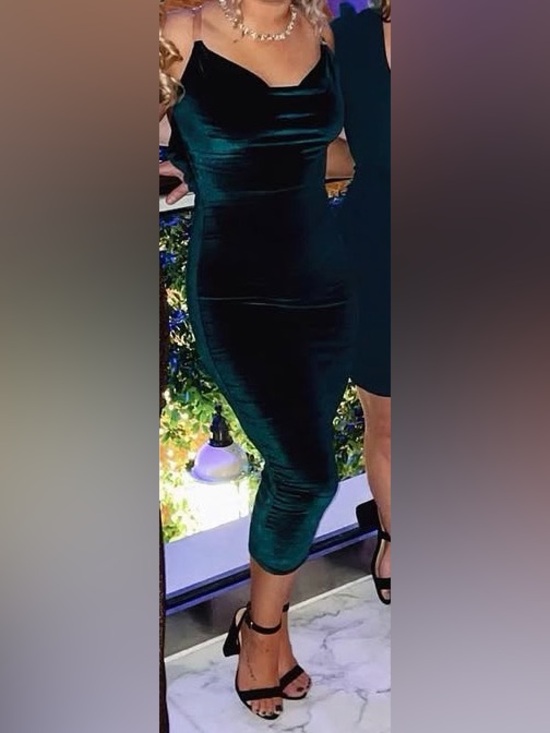 PrettyLittleThing Emerald Green Clear Strap Velvet Cowl Neck Midi Dress | Size 2 - Picture 5 of 5